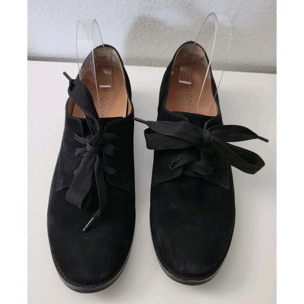 VIONIC Evelyn Oxford Shoes Womens 8.5 Black Suede Leather Ribbon Laces Derby
